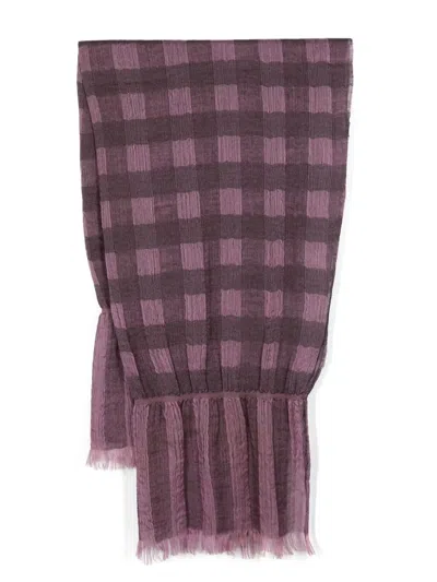 Pre-owned Issey Miyake 1980s Check-pattern Frayed Scarf In Purple