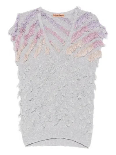 Pre-owned Issey Miyake 1980s Fringed-details Top In Gray