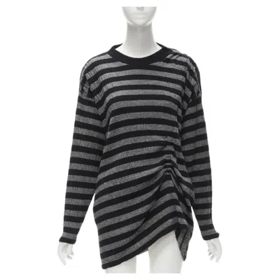 Pre-owned Issey Miyake 1980s Vintage Grey Black Stripe Draped Gathered Sweater S In Gray