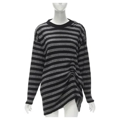 Pre-owned Issey Miyake 1980s Vintage Grey Black Stripe Draped Gathered Sweater S In Gray