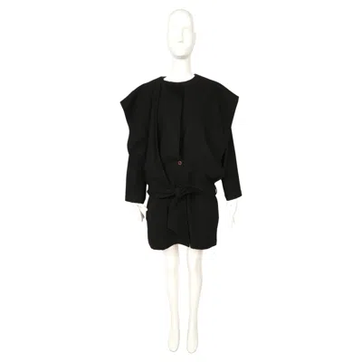 Pre-owned Issey Miyake 1981  Black Wool Draped Wrap Runway Coat With Hood