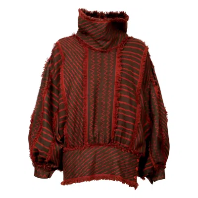 Pre-owned Issey Miyake 1982  African Samurai Style Runway Top In Woven Mudcloth In Brown