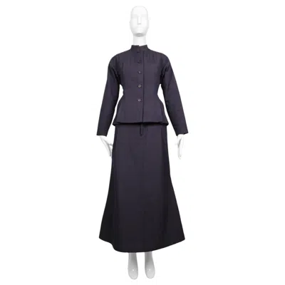 Pre-owned Issey Miyake 1990's  Navy Blue Jacket And Skirt Set With Top-stitching