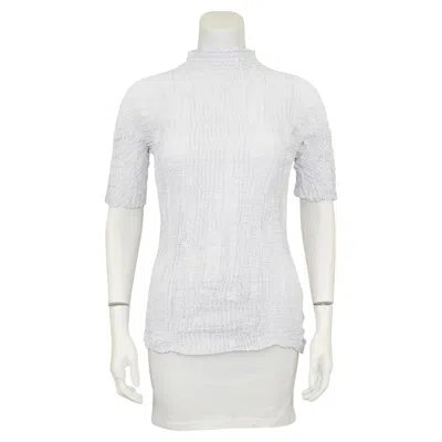 Pre-owned Issey Miyake 1990s Dove Grey Semi Sheer Mockneck Top With Pleats In Gray
