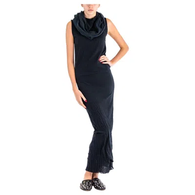 Pre-owned Issey Miyake 1990s  Black Cotton Net Cowl Neck Floor Length Dress