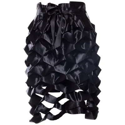Pre-owned Issey Miyake 1990s  Black Polyester Satin Avant Garde Ribbon Accordian Skirt