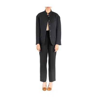 Pre-owned Issey Miyake 1990s  Black Rayon Blend Lightweight Pucker Double-weave Pant Suit