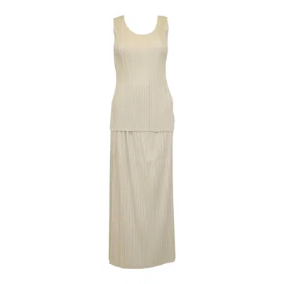 Pre-owned Issey Miyake 1990s  Cream Pleated Top And Skirt Ensemble In White