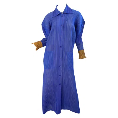 Pre-owned Issey Miyake 1990s  Pleats Please Blue + Marigold Avant Garde Duster Jacket Sz 3