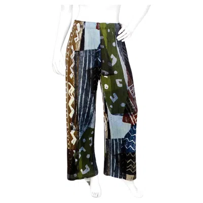 Pre-owned Issey Miyake 1990s Pleats Please Abstract Multicolor Pleated Print Pants In Black