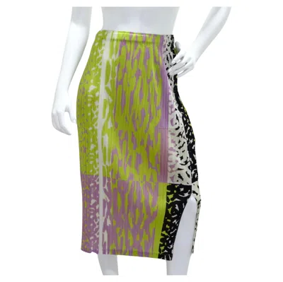 Pre-owned Issey Miyake 1990s Pleats Please Multicolor Midi Skirt In Brown