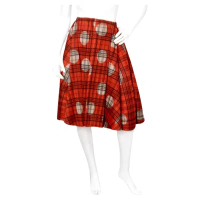 Pre-owned Issey Miyake 1990s Pleats Please Plaid & Polka-dot Pleated Skirt In Red