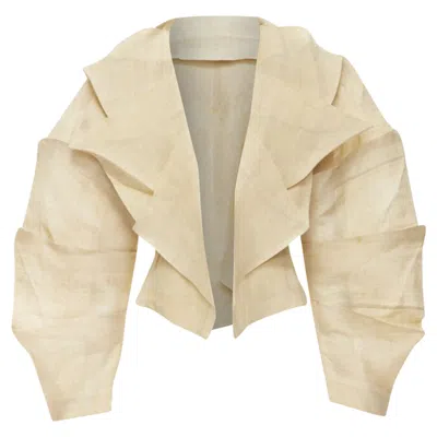 Issey Miyake 1991 Vintage Runway Dinosaur Architectural Pleated Linen Jacket Xl In Neutral