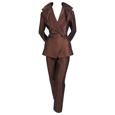 Pre-owned Issey Miyake 1998  Iridescent Burgundy Draped Collar Runway Suit In Red