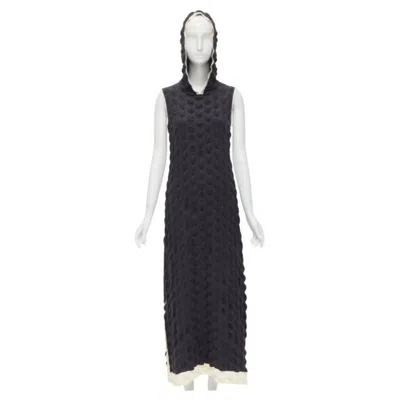 Pre-owned Issey Miyake 2000 Vintage Runway Egg Carton Black White Cloque Hooded Dress L
