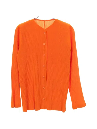 Pre-owned Issey Miyake 2010s Plissé Buttoned Shirt In Orange