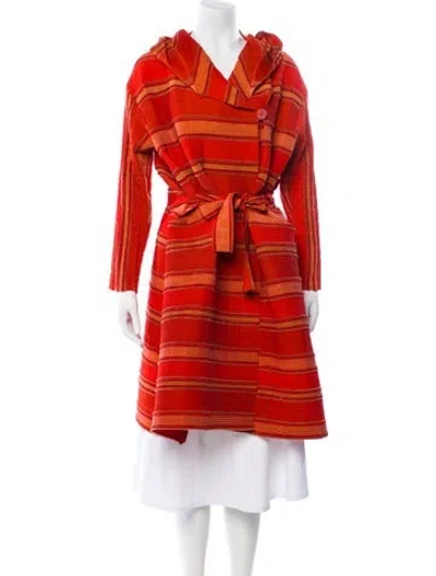 Pre-owned Issey Miyake 2012 Striped Coat In Orange