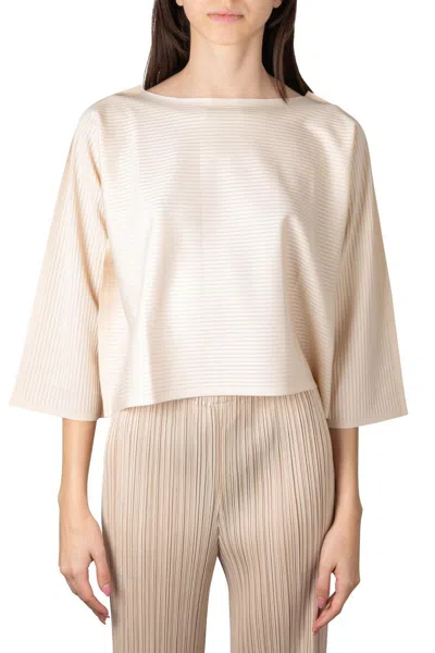 Issey Miyake A-poc Boat Neck Pleated Blouse In Cream
