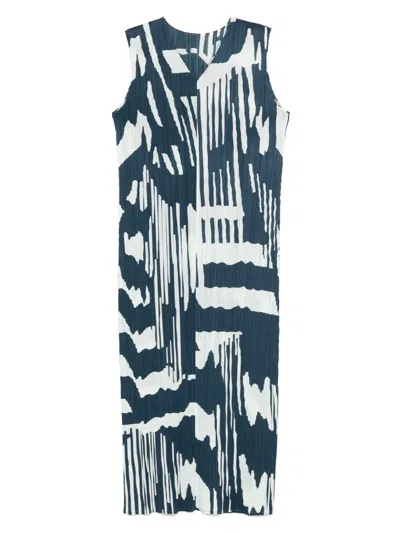Issey Miyake Abstract-print Midi Dress In Blue