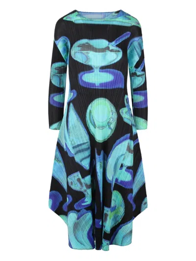 Issey Miyake Abstract-print Midi Dress In Black