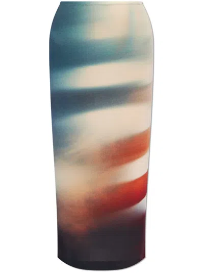 Issey Miyake Abstract-print Pencil Skirt In Blue