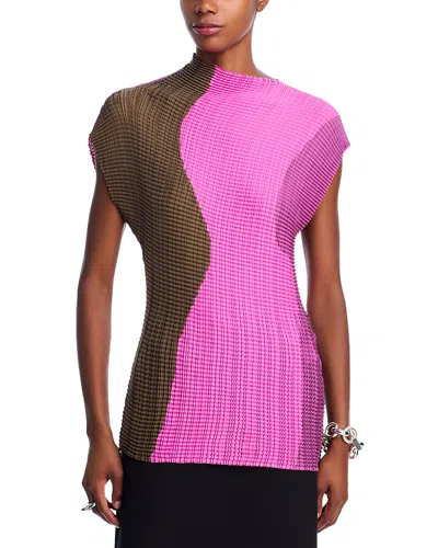 Issey Miyake Abstract Tint Pleated Top In Pink