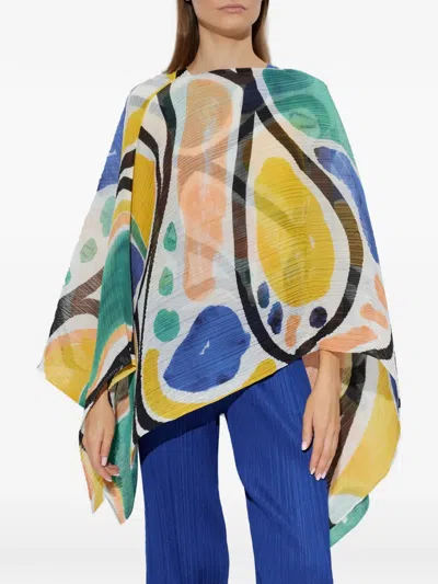 Issey Miyake Abstract-print Pleated Blouse In White