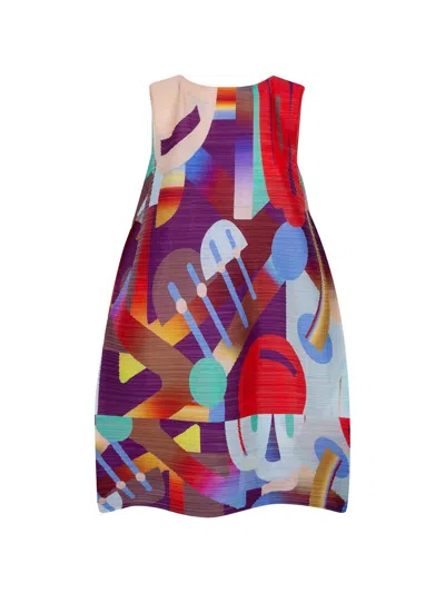 Issey Miyake Abstract-print Pleated Coat In Multi