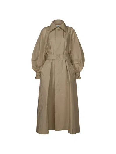 Issey Miyake Akimbo Belted Balloon-sleeve Coat In Green