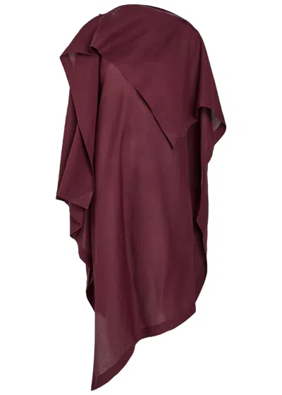 Issey Miyake All Squares Cape-effect Asymmetric Paper-blend Midi Dress In Burgundy