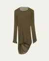 Issey Miyake Ambiguous Asymmetric Wool Tunic Dress In Misty Green