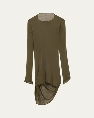 Issey Miyake Ambiguous Asymmetric Wool Tunic Dress In Brown