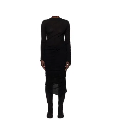 Issey Miyake Black Ambiguous Wool Midi Dress In 15 Black