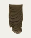 Issey Miyake Ambiguous Ruched Midi Wool Skirt In Misty Green