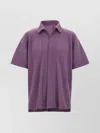 Issey Miyake Ns Viola Purple Pleated Spread-collar Short-sleeve Knitted Shirt