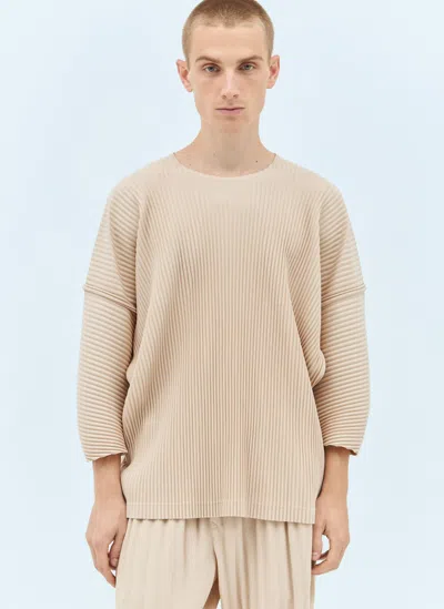 Issey Miyake April Pleated Top In Beige