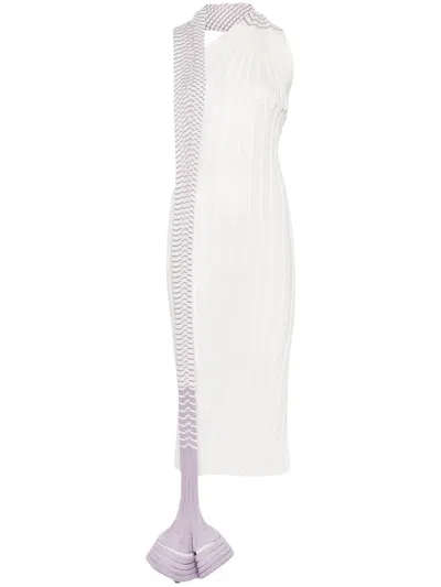 Issey Miyake Pleated Knitted Dress In 07 - White-hued