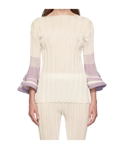 Issey Miyake Asagao Striped Sweater In White