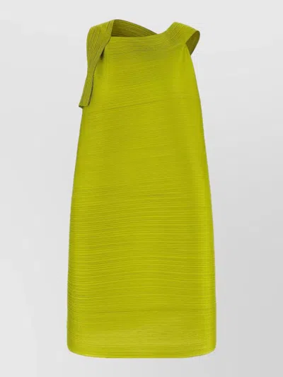 Issey Miyake Asymmetric Basket Dress Sleeveless Pleated Design In Green