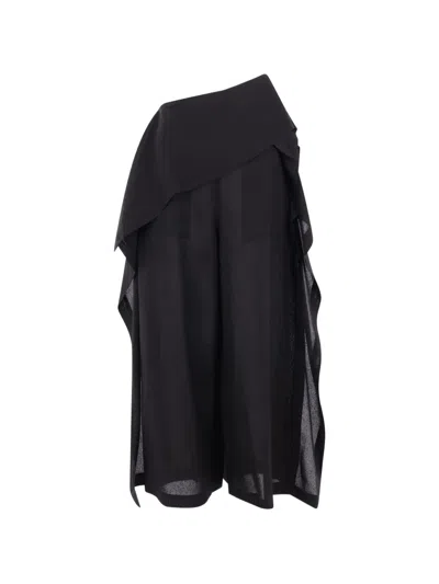 Issey Miyake Asymmetric Fold-over Trousers In Black