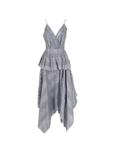 Pre-owned Issey Miyake Asymmetric V-neck Silk Dress In Blue