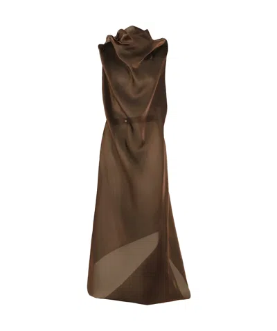 Issey Miyake Asymmetrical Dress In Brown