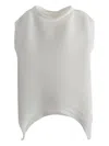 Issey Miyake Asymmetrical-hem Pleated Top In White