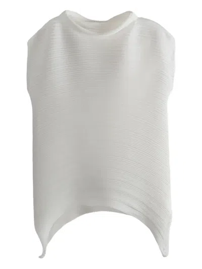 Issey Miyake Asymmetrical-hem Pleated Top In White