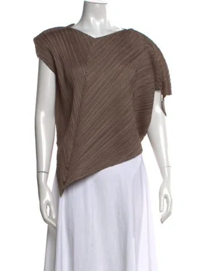Pre-owned Issey Miyake Asymmetrical Short Sleeve Top In Brown