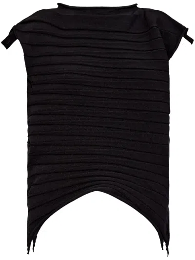 Issey Miyake Asymmetrical Stripe Top In Black