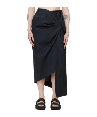 Issey Miyake Asymmetrical Twisted Pleated Skirt In Black