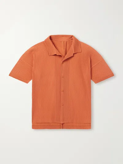 Issey Miyake Ns Camp-collar Pleated Knitted Shirt 35-shade Vermillion In Orange