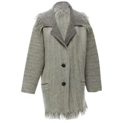 Issey Miyake Ayed Edge Wide Collar Wool Coat In Grey