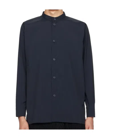 Issey Miyake Band-collar Long-sleeve Shirt In Black